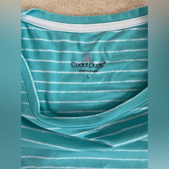 Cuddl Duds cotton blend short sleeve top / pants pajama set, striped; size L - Picture 9 of 9